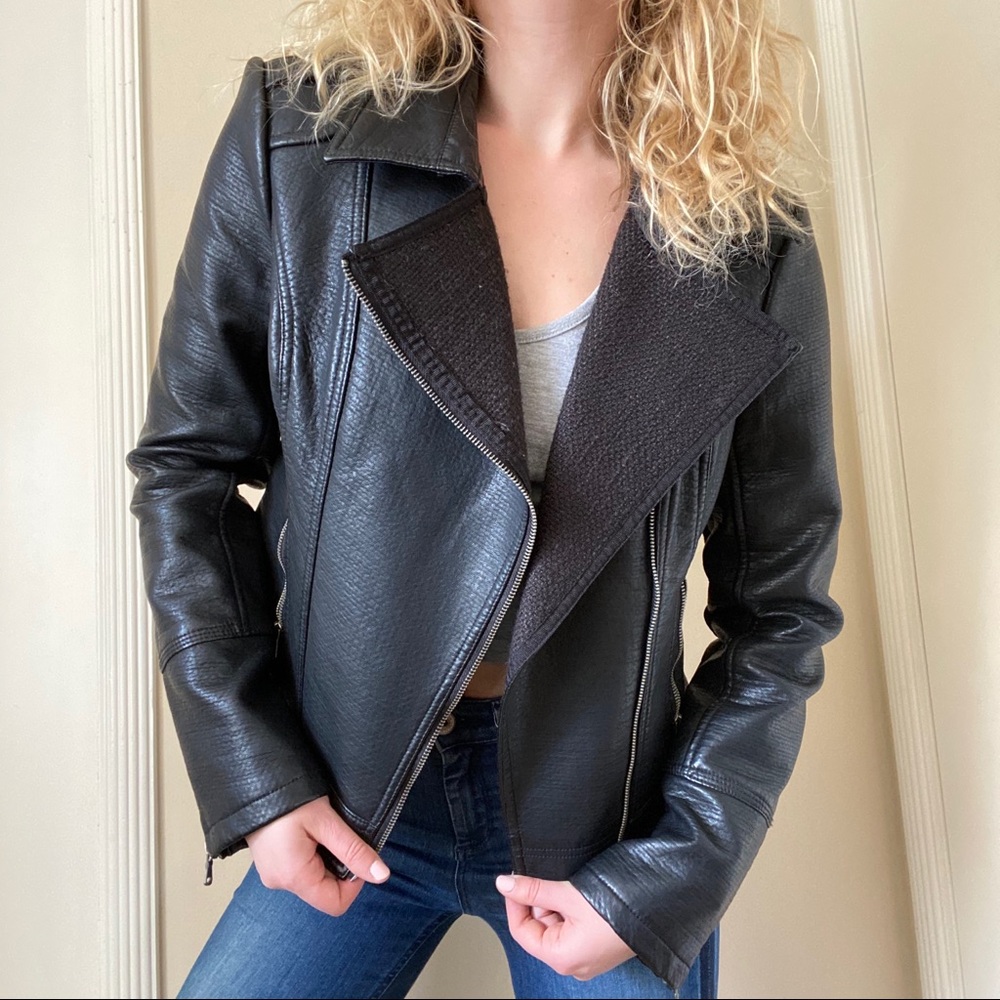 Black Leather Jacket BNCI Blanc Noir